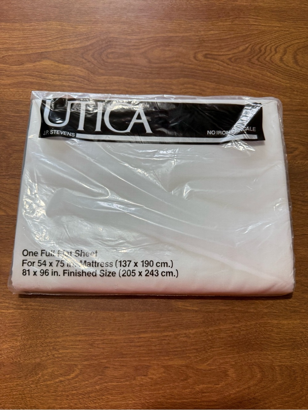 Utica White Full Double Flat Sheet Vintage No Iron Percale J. P. Stevens